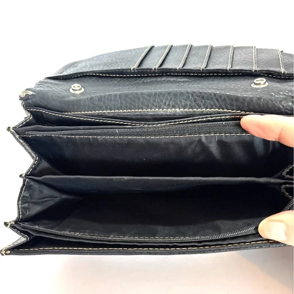 Black Etienne Aigner Monogram Canvas & Leather Wallet Clutch Buckle Closure - Picture 6 of 7